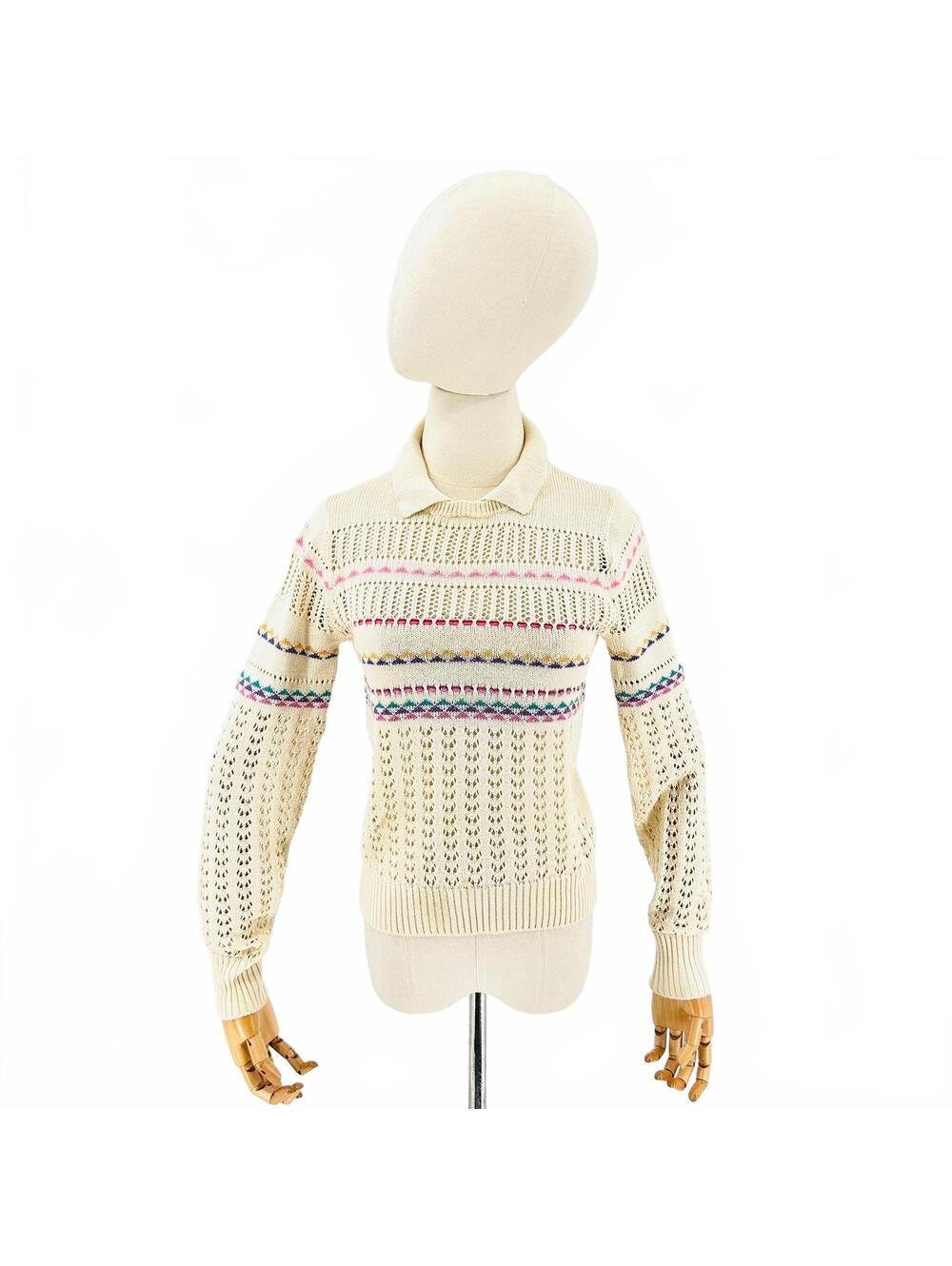 Vintage 80s 20 Ans Knits Mariea Kim Cream Pointelle Sweater
